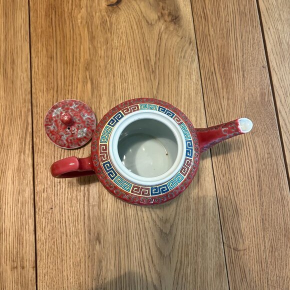 Like New Red Porcelain Chinese Teapot - Picture 3 of 6